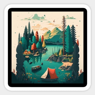 Camping Adventure in the Forest Lake, Fishing Sticker